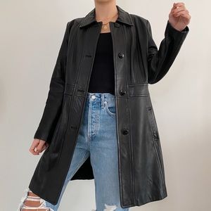 Vintage Black Leather Trench Coat